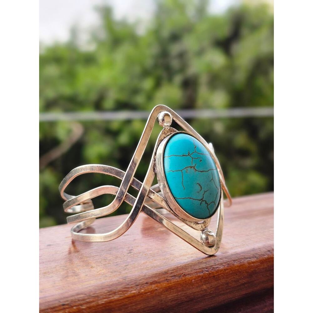 Handmade Turquoise Princess Cuff - silver finish